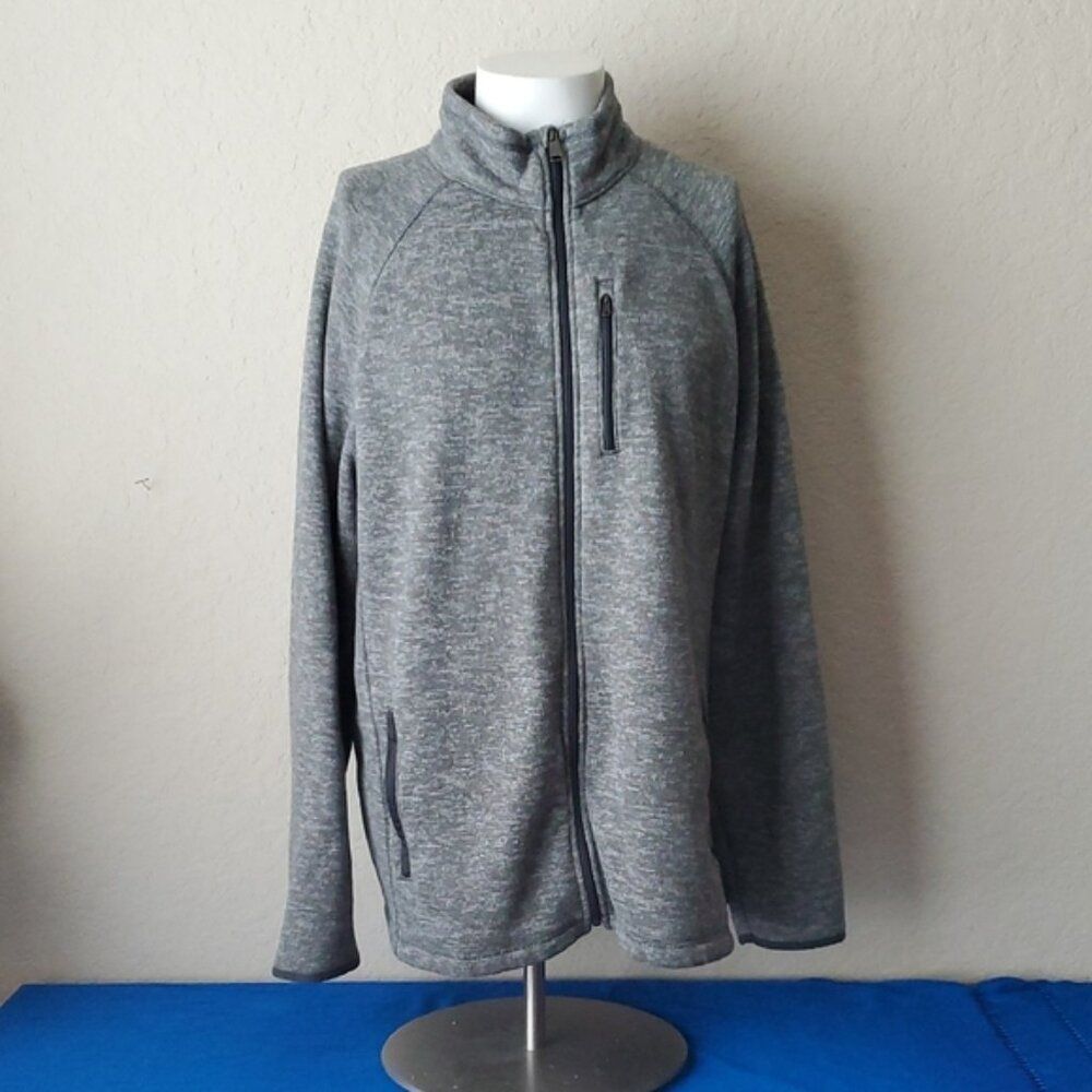 Swiss Tech Men's Full Zip Fleece Jacket 2XL Gray Heather Sweater Coat Mock Neck